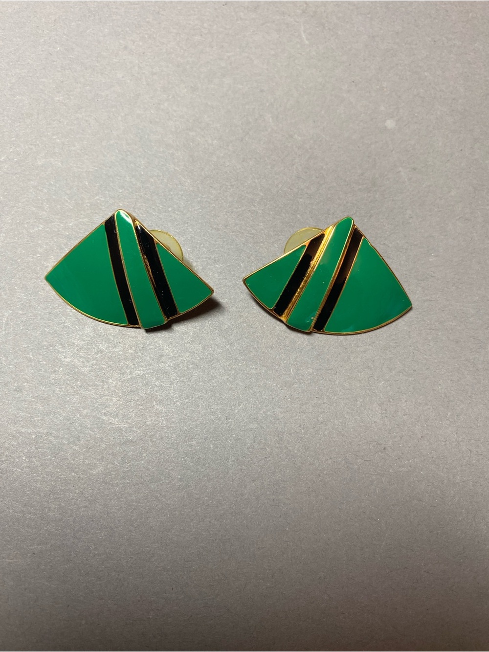 Vintage Bott green black enamel earrings